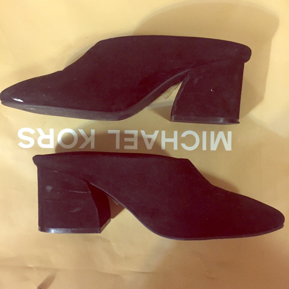 Urban Outfitters black faux suede block heel mule